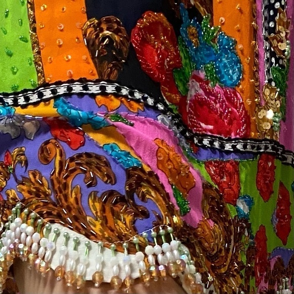 DIANE Freis Vintage 100% Silk Beaded Chinese Dynasty Cocktail !RARE! - Picture 5 of 13